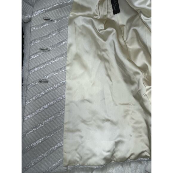 VINTAGE 60's 70's Penny Lane White Silver Brocade Coat Jacket Faux Fur Hem Sz 10 - Picture 13 of 16